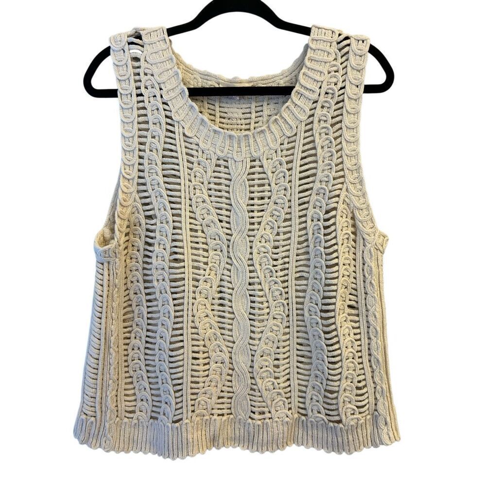 Solitaire boho crochet vest sz L layered festival neutral nautical versatile